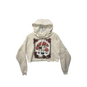Stephanie Bayles Women's Small Beige Mushroom Cropped Hooded Sweatshirt
